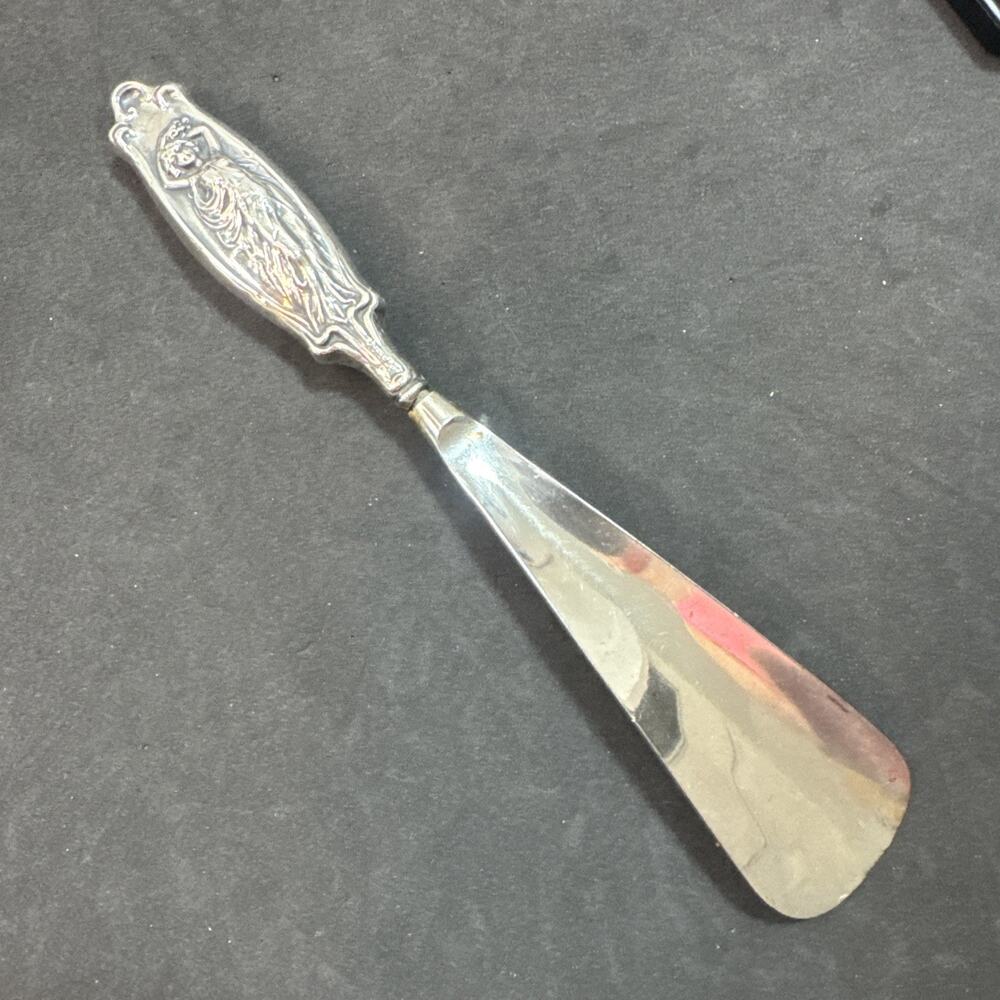 Antique Sterling Silver Shoe Horn Art Lady Handle